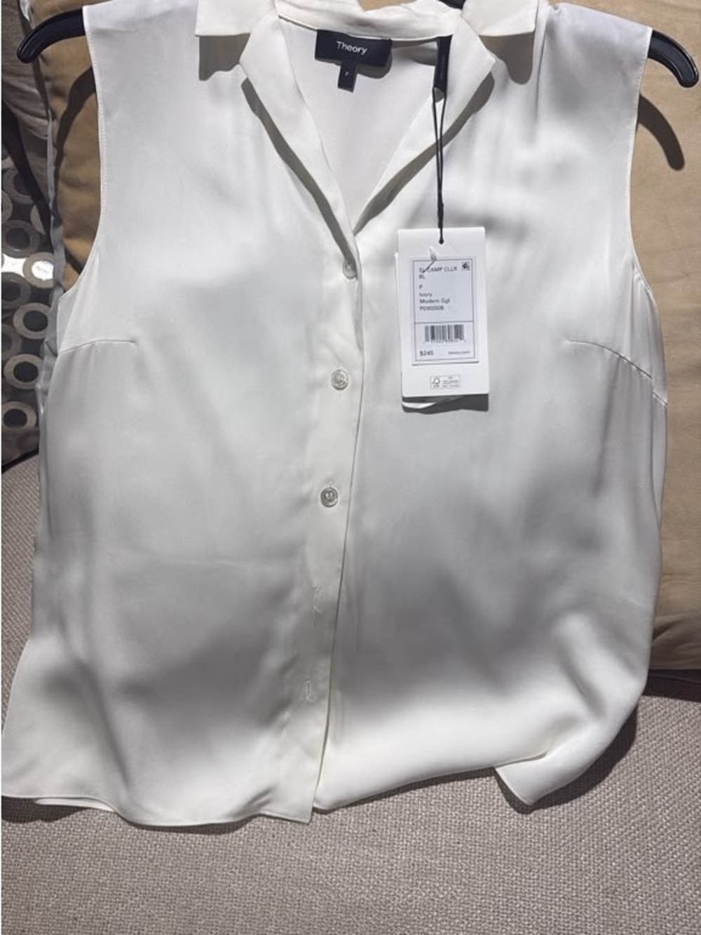 Theory Ivory Sleeveless Silk Button-Front Blouse